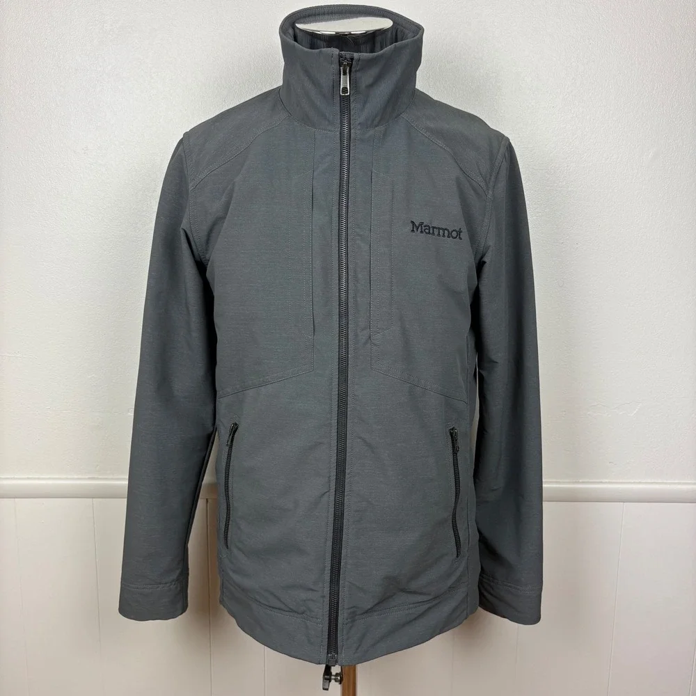 Marmot Mens Soft Shell Zip Up Jacket Size S Gray Windbreaker Hiking Outdoor